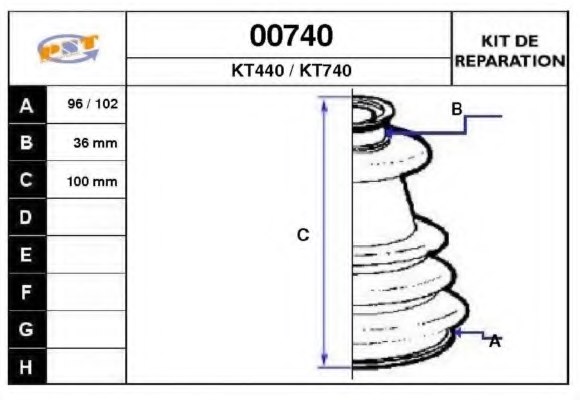 SNRA 00740 Bellow Set, drive shaft